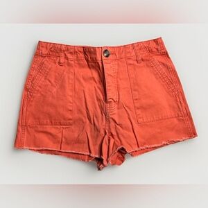 FOREVER 21 Jean Shorts Women's Size Medium Orange Flat Front Mid Rise Raw Hem